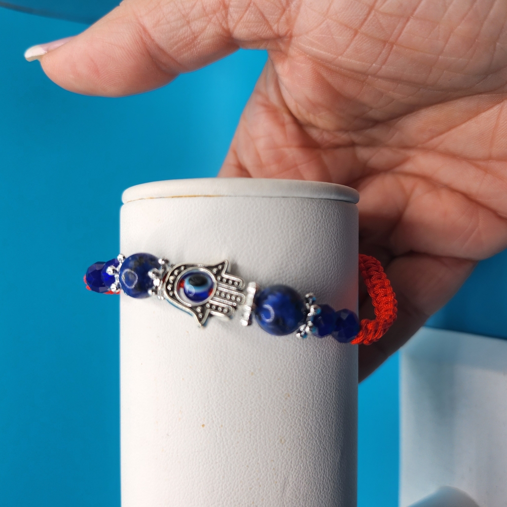 Blue and Silver Gemstone Bracelet with Floral Accents